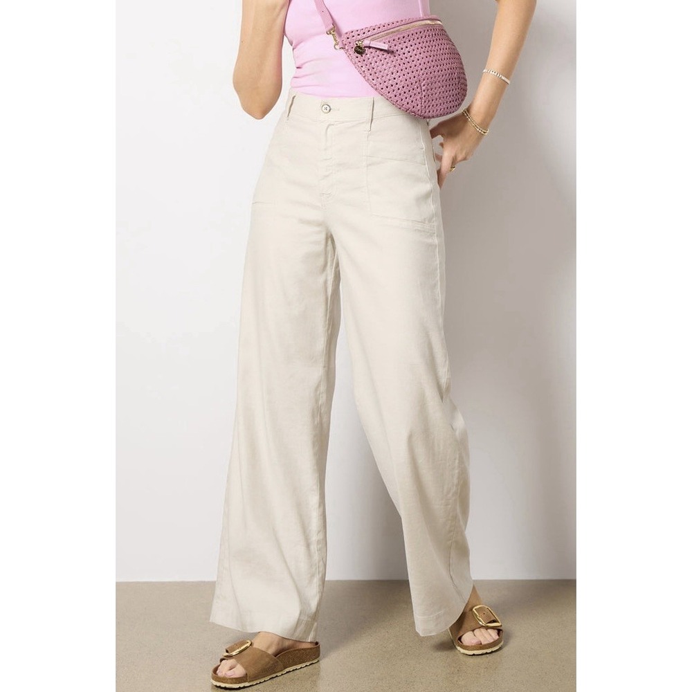 Evereve Joelle Stretch Linen Trouser Wide Leg‎ Khaki Sz 32 Retail: $158